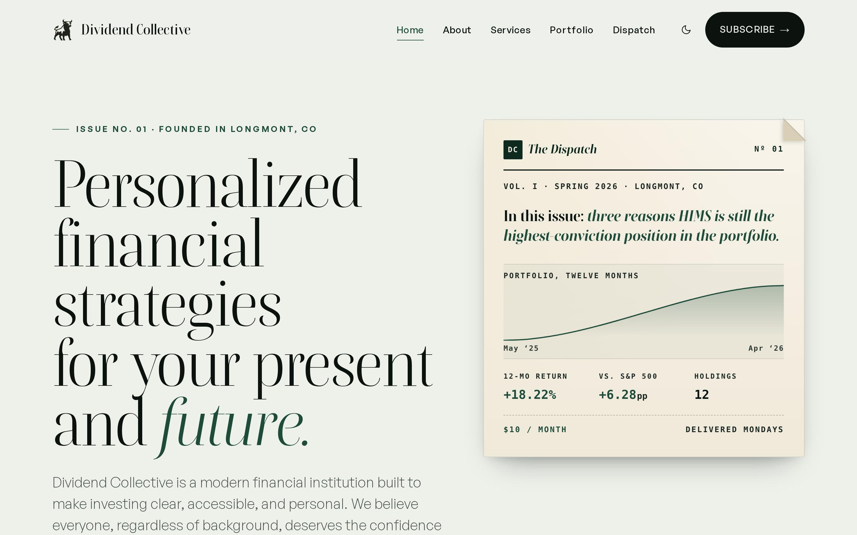 The Dividend Collective, a personal-finance publication and member experience by Sunny Avula and Saras Totey of ATT Agency.