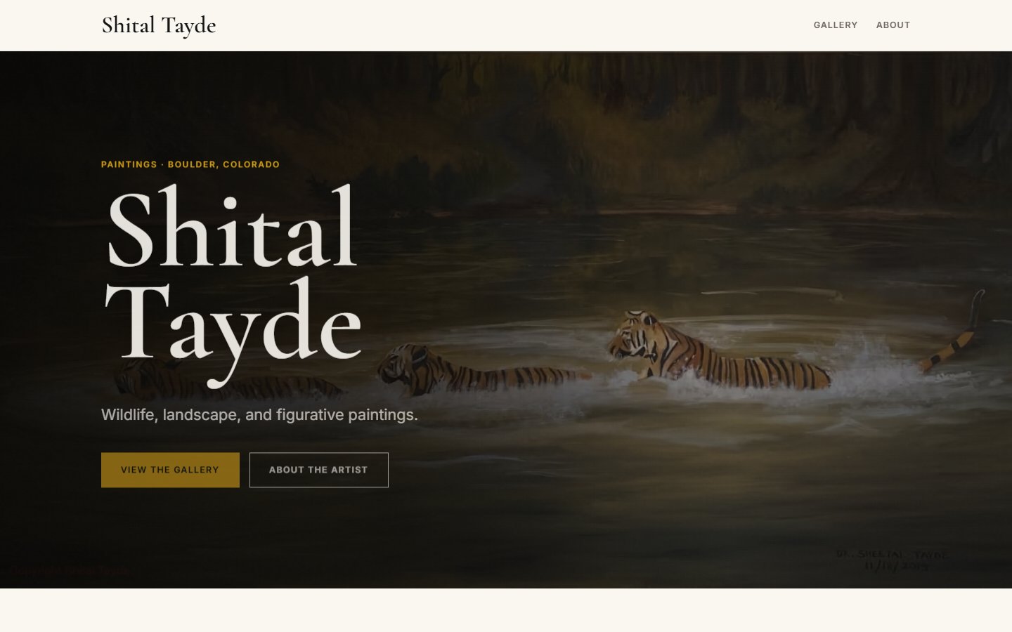 shitaltayde.art, an online painting gallery for Dr. Shital Tayde, a Boulder Colorado artist working in wildlife, landscape, and figurative oils, built by ATT Agency.