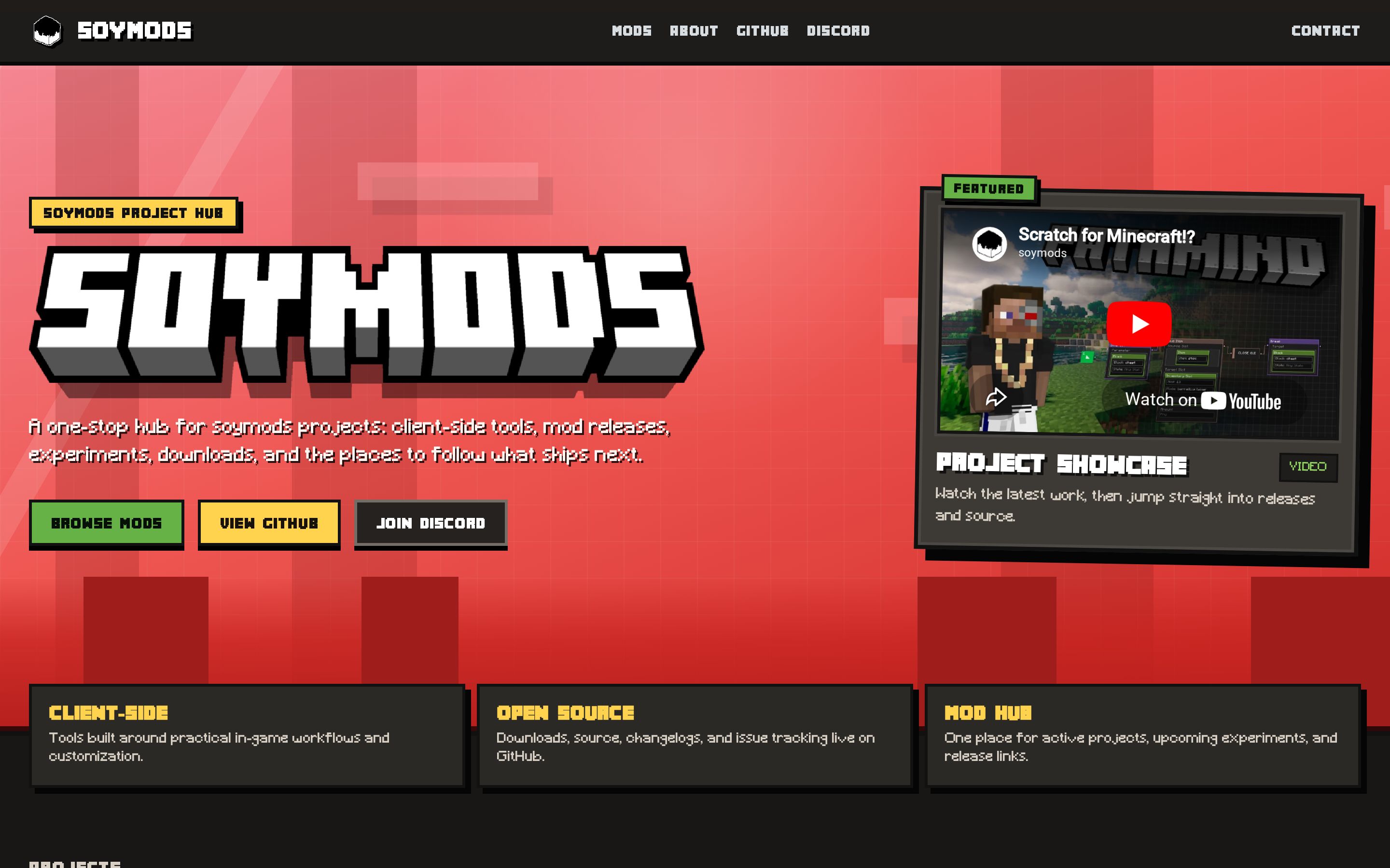 soymods.com by ATT Agency, a Minecraft mod project hub featuring Pathmind, a no-code in-game automation mod that was featured by KasaiSora on YouTube.